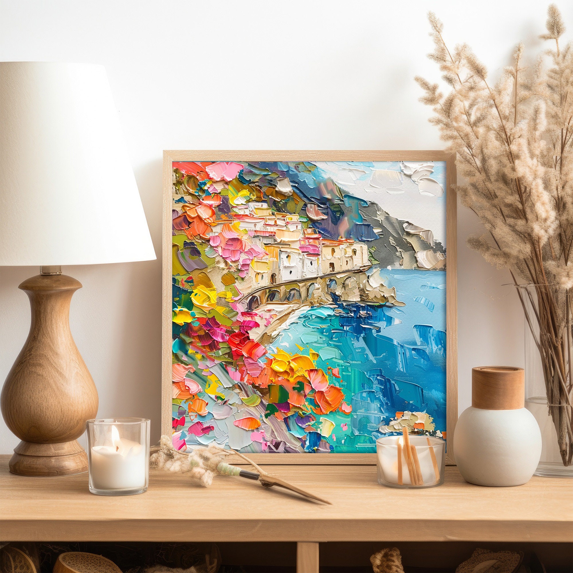 Manarola Oil Painting Cinque Terre Impasto Artwork Italy Cityscape Wall ...