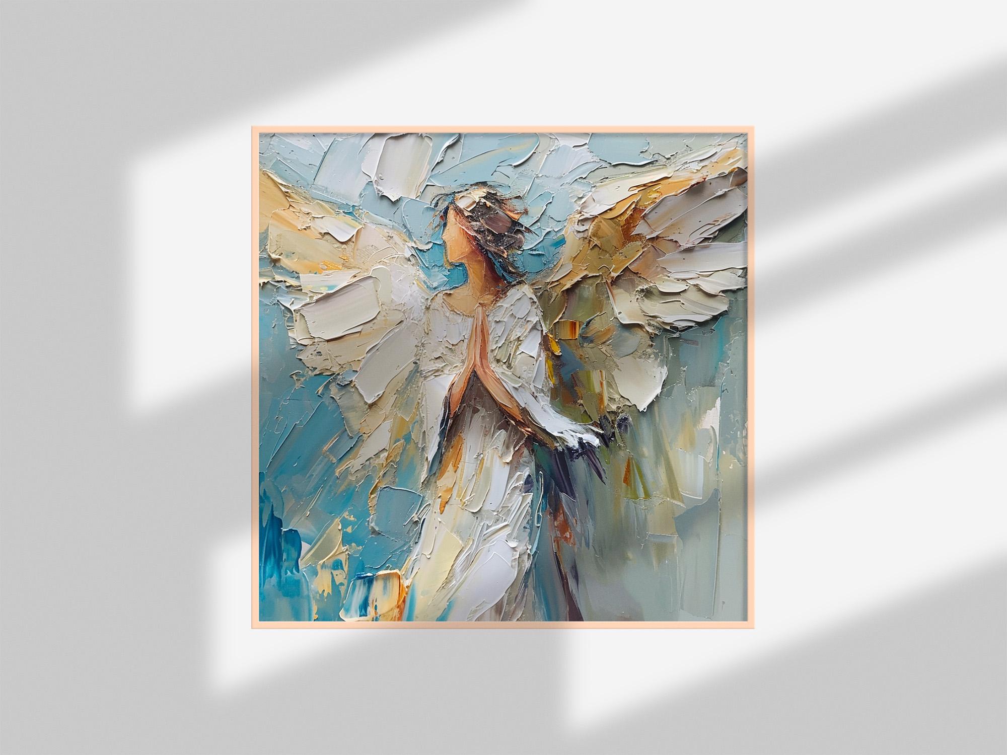 天使の油絵 天使の羽 厚塗り オリジナル ファインアート 女性 天使 壁