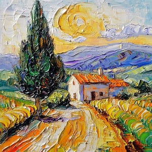 Tuscany Painting On Canvas Italian Countryside Impasto Original Canvas Art Sunset Wall Art Decor by ArtSenya