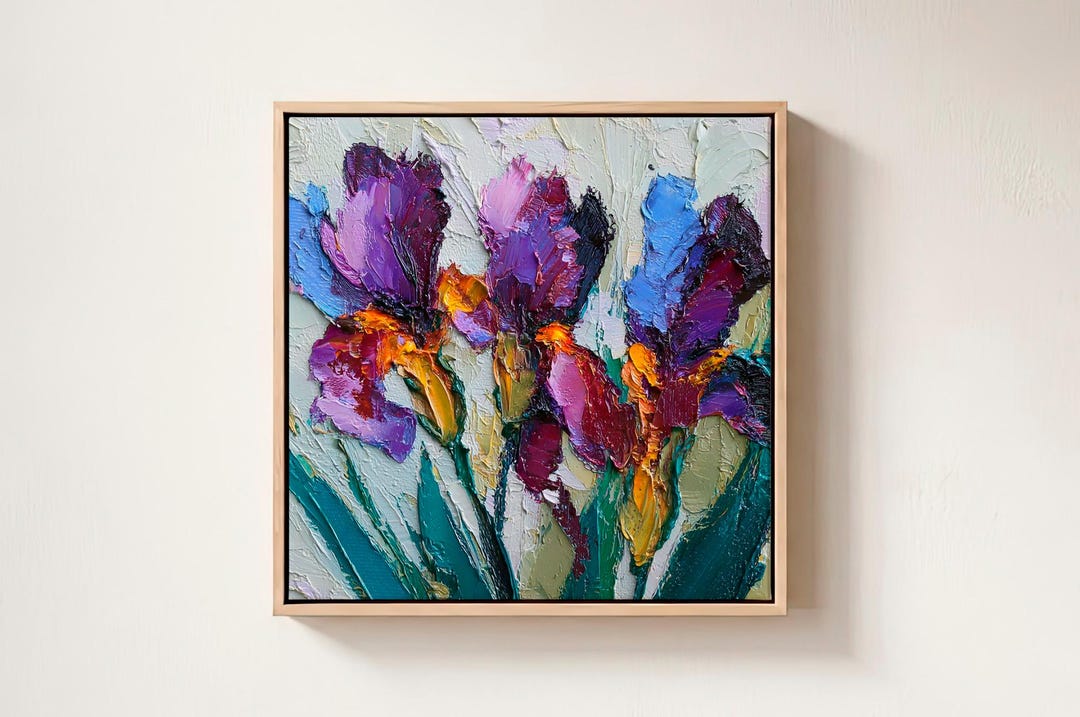 Purple Iris Oil Painting Large Original Impasto Flowers Floral Wall Art ...