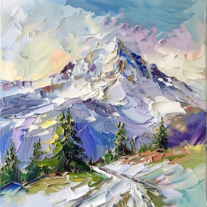Mount Rainier Painting Washington Landscape Original Art Mountains Impasto Wall Decor for Home Travel Gifts by ArtSenya