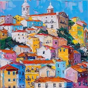 Lissabon schilderij op doek Portugal stadsgezicht Impasto originele canvaskunst grote muur kunst decor reiscadeaus door ArtSenya