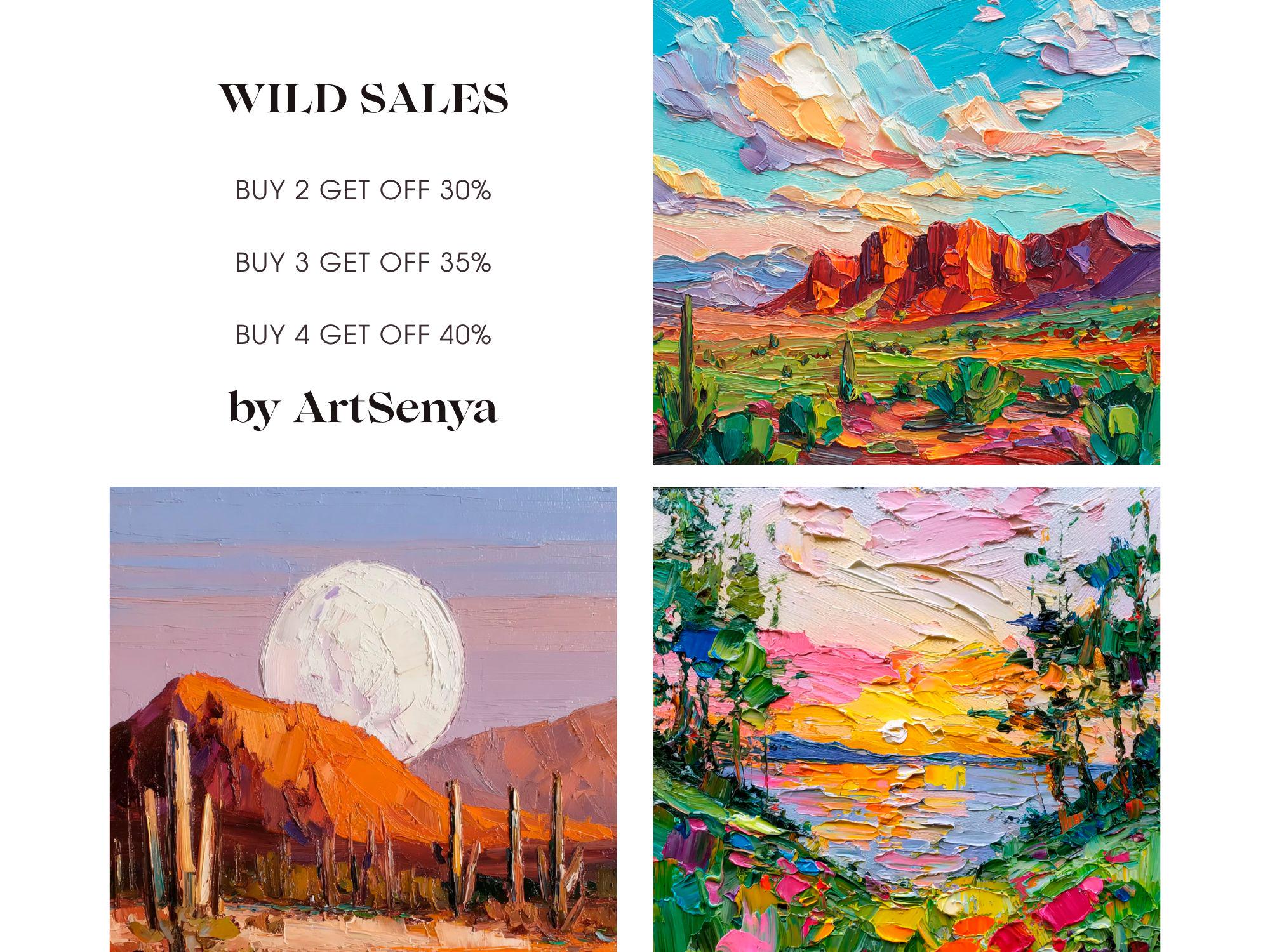 Arizona Desert Oil Painting: Colorful Landscape Art Southwest Wall