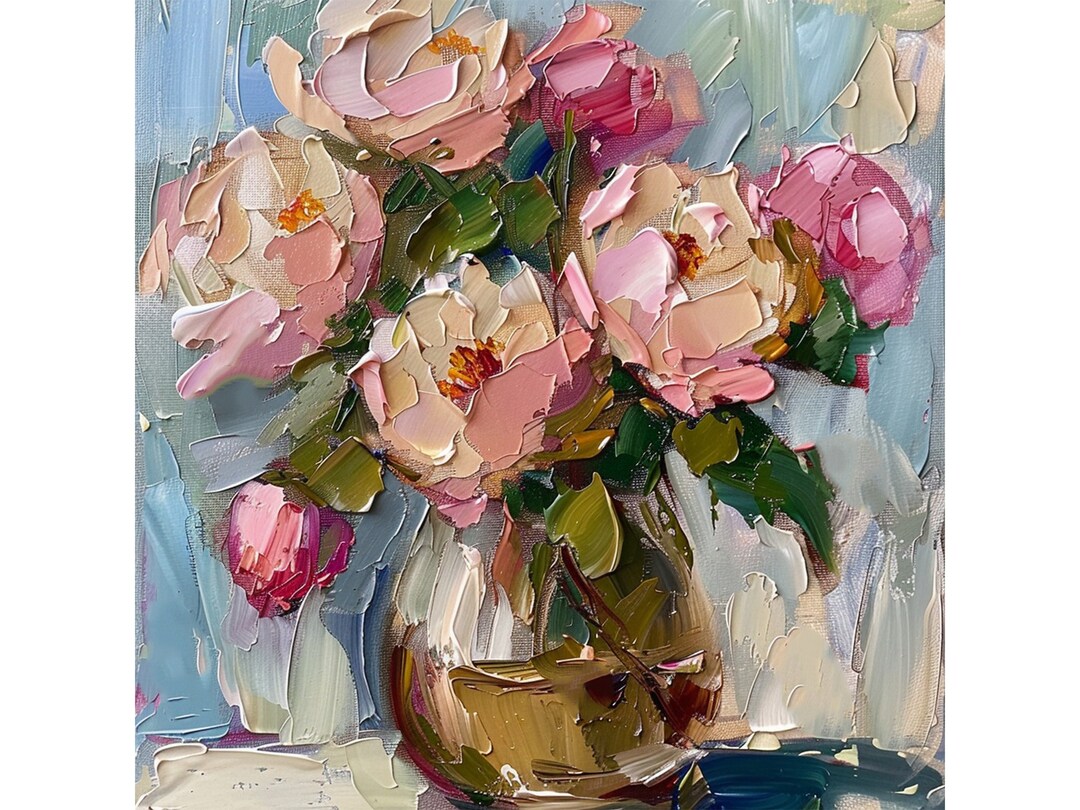 Pink Peonies Oil Painting Flowers in A Vase Art Impasto Floral Original ...
