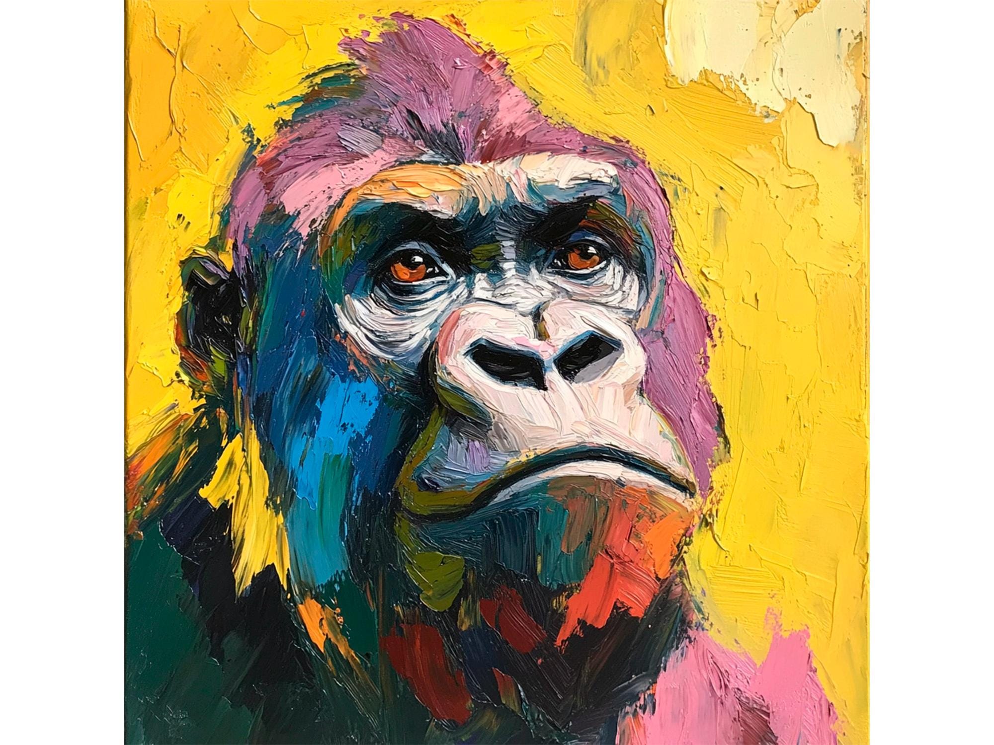 キャンバスに描かれたゴリラの絵画 動物のインパスト オリジナル
