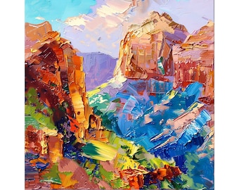 Zion National Park Impasto Painting Utah Landscape Art Travel Gift