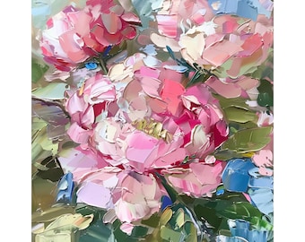 Peonies Painting Spring Flowers Original Art Floral Impasto Artwork Spring Gifts for Her by ArtSenya