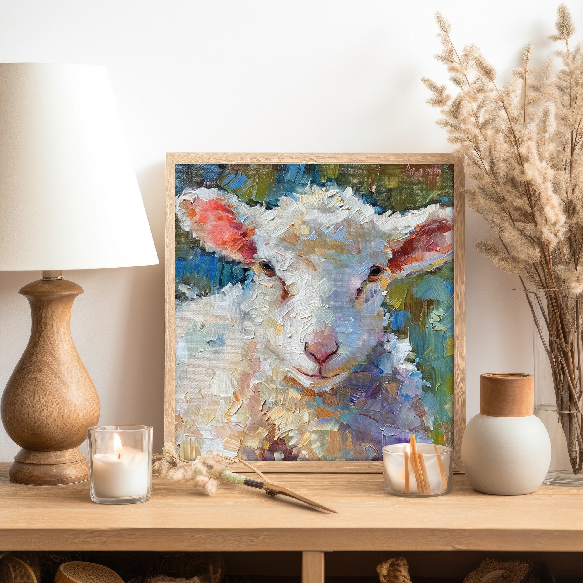 羊の油絵 キャンバス ラム インパスト オリジナルアート 農場の動物