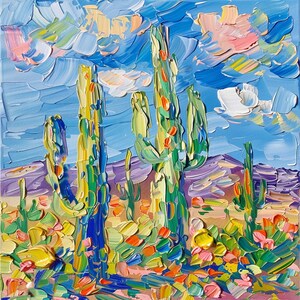 Saguaro Landscape Oil Painting On Canvas Arizona Original Canvas Art Cactus Impasto Artwork Travel Gifts by ArtSenya