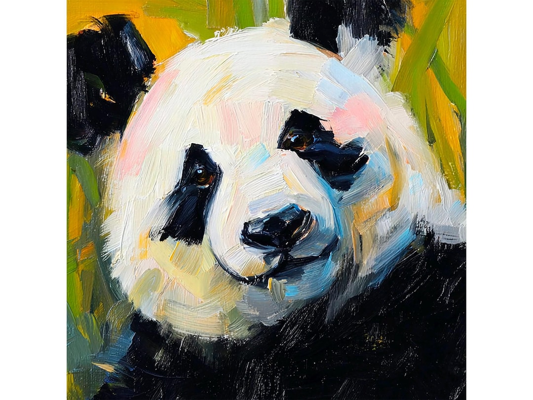 パンダの油絵：カラフルな野生動物の肖像画、子供部屋の壁アート