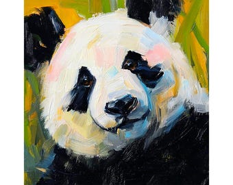絵画  パンダ パンダの油絵：カラフルな野生動物の肖像画、子供部屋の壁アート