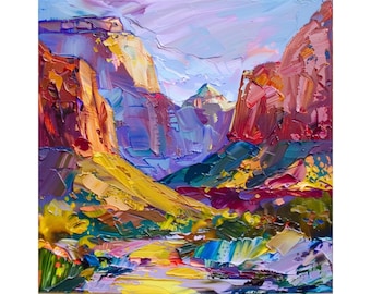 Zion National Park Oil Painting Utah Landscape Canvas Art Travel Gift by ArtSenya