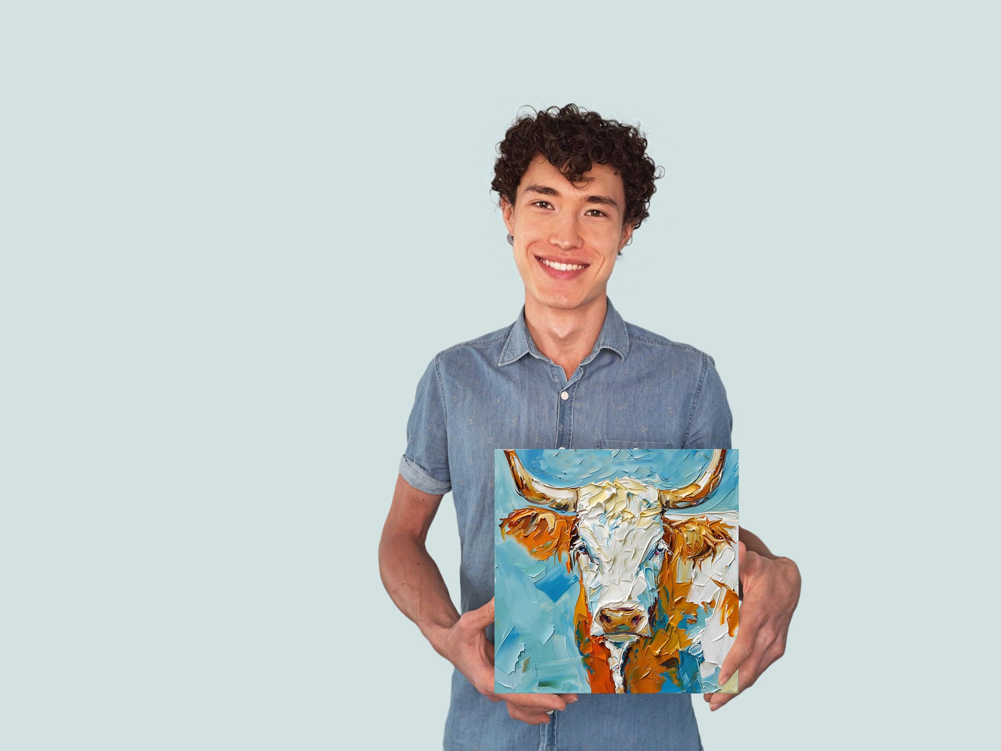 KREATIVE ARTS Grande immagine di animale del Texas a 5 pannelli per soggiorno Longhorn Steer in rurale Utah pittura mucca con grandi corna arte da