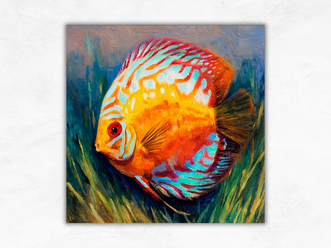 Discus Fish Painting: Fish Oil Impasto Art Colorful Ocean Animal Wall ...