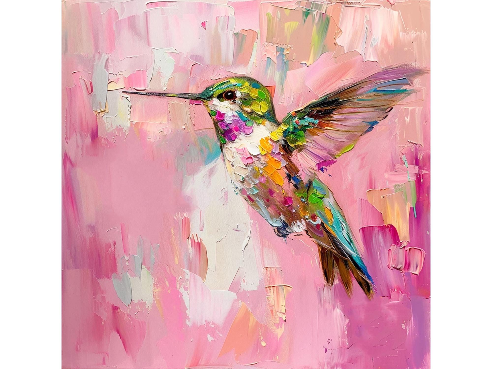 ハチドリの油絵 鳥 オリジナルアート 手描き動物 壁アート 装飾