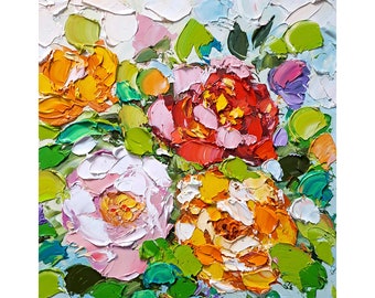 Rose Original Fine Art Lover Flowers Impasto Oil Painting 10" by 10"