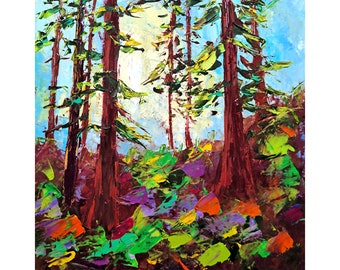 Sequoia National Park Oil Painting California Original Art Pine Trees Impasto Artwork by ArtSenya