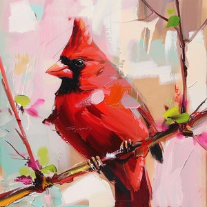 Cardinal Oil Painting Red Cardinal Original Art Bird Artwork Animals ...