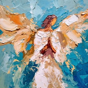 Angel Painting Angel Wings Abstract Original Art Woman Impasto Oil Artwork Kitchen Wall Art