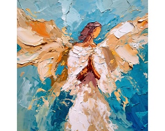 Angel Painting Angel Wings Abstract Original Art Woman Impasto Oil Artwork Kitchen Wall Art