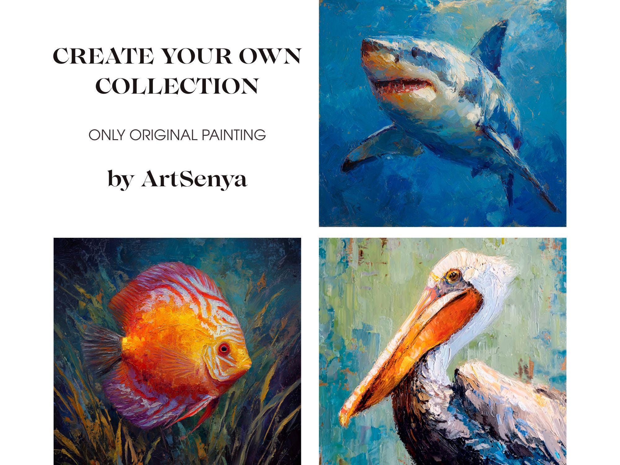サメの大きな油絵 海洋壁アート ホホジロザメ キャンバス 海洋生物