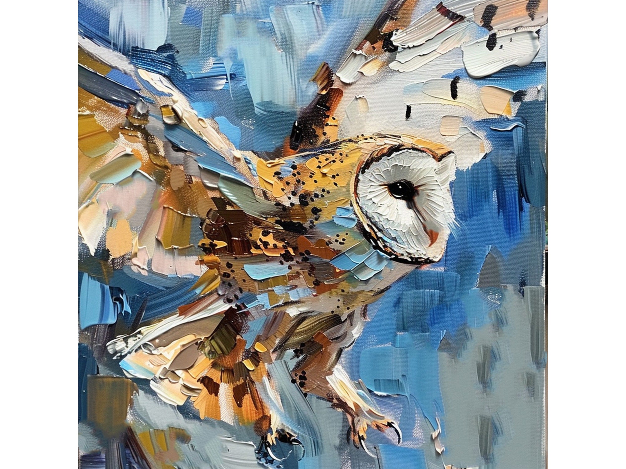 White Barn Owl Original Oil Painting on Canvas Farm Animals Original Fine Art Birds Impasto Artwork 