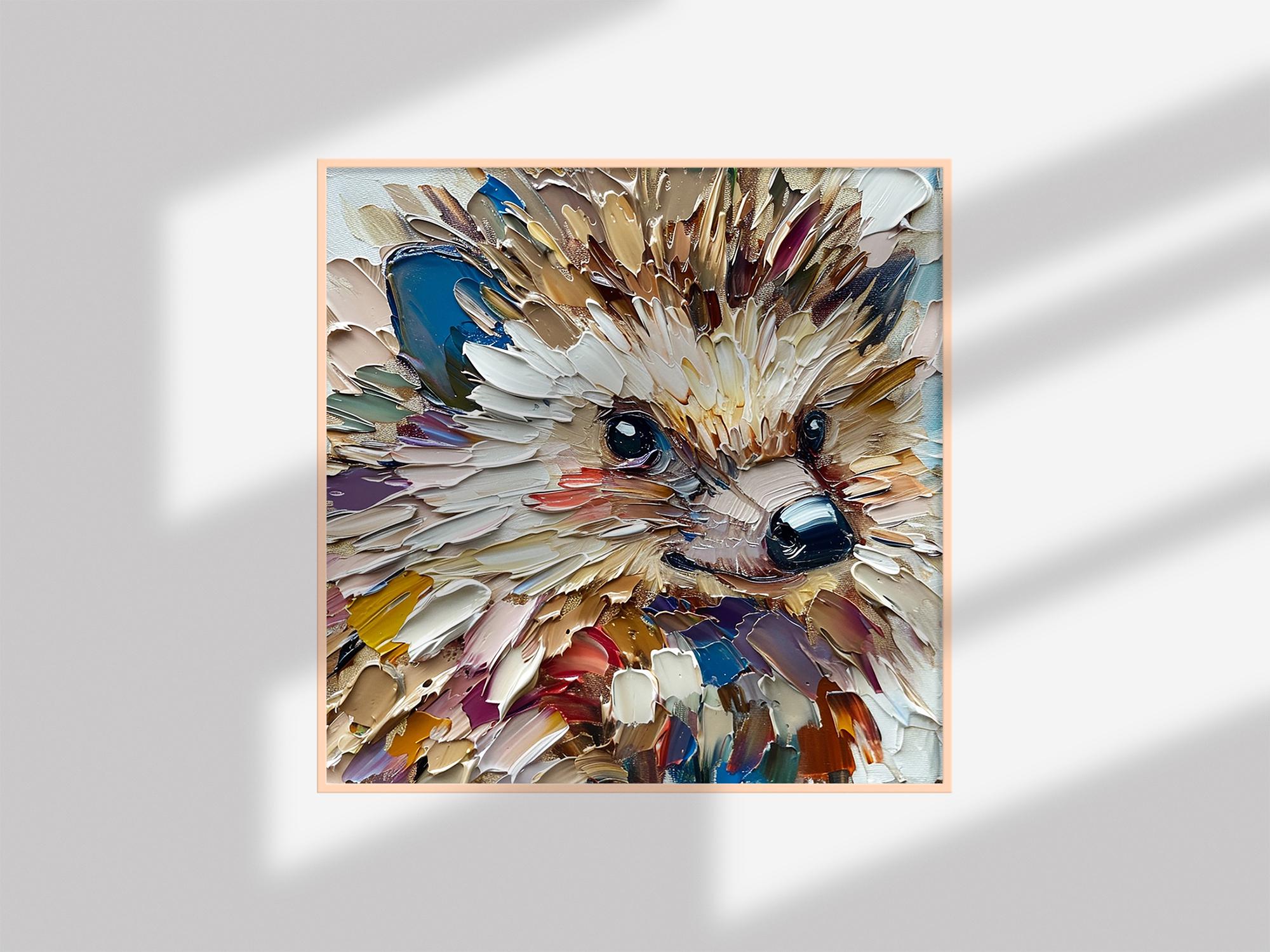 ハリネズミの油絵：カラフルなインパスト動物アート、テクスチャアート
