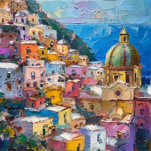 Positano Oil Canvas Painting Amalfi Coast Original Art Italy Seascape Impasto Artwork Travel Gifts by ArtSenya