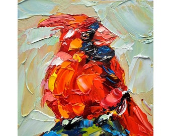« Cardinal rouge peinture animaux Art original oiseau Décoration d'intérieur rustique Cadeaux d'art pour elle » par ArtSenya