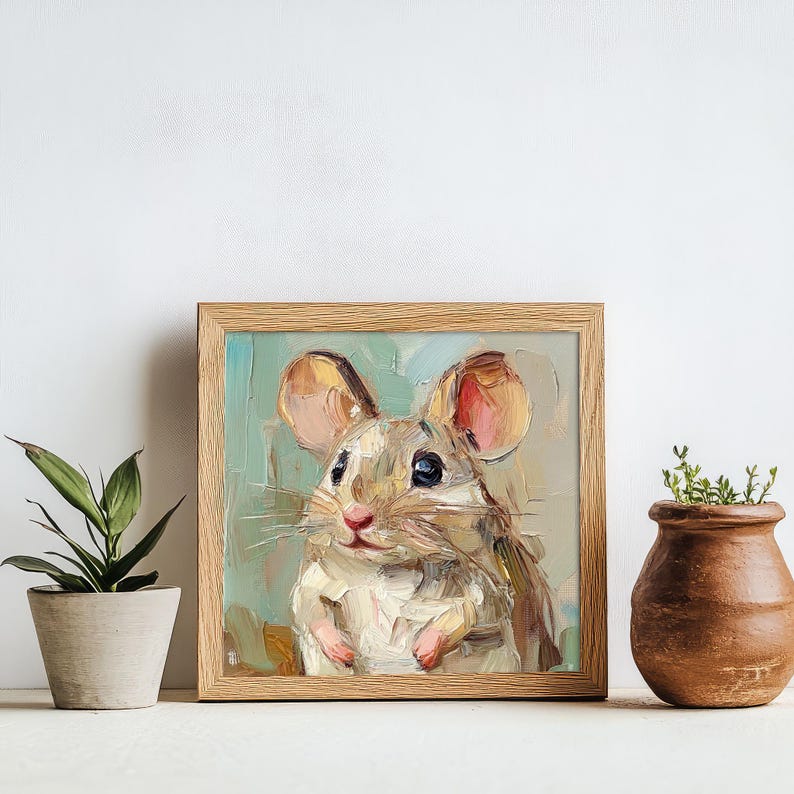 Mouse Artwork Mouse Oil Painting on Canvas: Whimsical Farmhouse Animal Art - Etsy