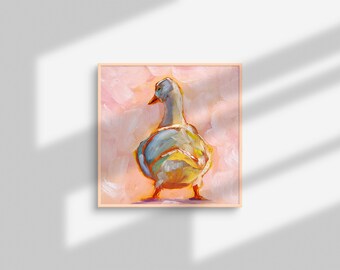 ガチョウの絵画 アヒル オリジナルアート 農場の動物の油絵 ペット