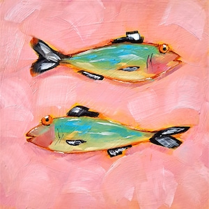 Sardine Fish Oil Painting Sea Animals Original Art Marine Artwork Kitchen Wall Art 10&quot; by 10&quot;