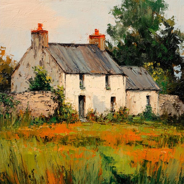 Irish Cottage House Landscape Rustic Farmhouse Wall Art Country Home Painting Meadow Cottage Artwork by ArtSenya