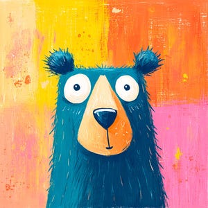 Whimsical Bear Painting for Kids Room Colorful Animal Art Nursery Wall Decor Funny Cartoon Bear Canvas Gift by ArtSenya