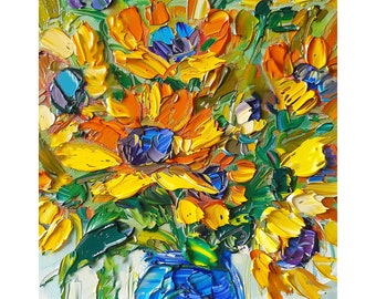 Sunflowers Oil Painting On Canvas Impasto Floral Original Art Textured Flowers Artwork Gifts for Her by ArtSenya