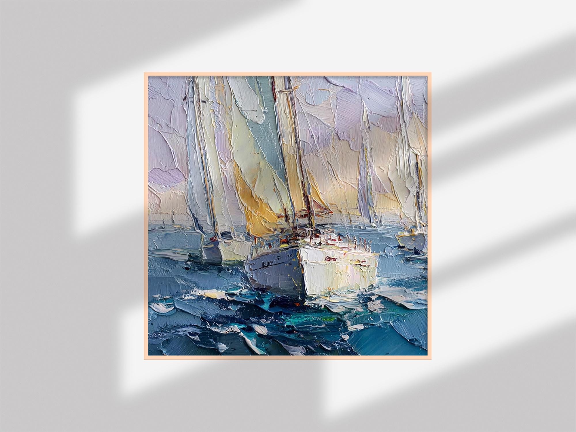 インパストヨット絵画：帆船レガッタ、海景油絵 - Etsy 日本