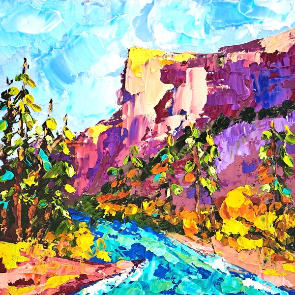 Zion Malerei Kiefern Bäume Original Kunst Utah National Park Kunstwerk Berg Impasto Ölgemälde