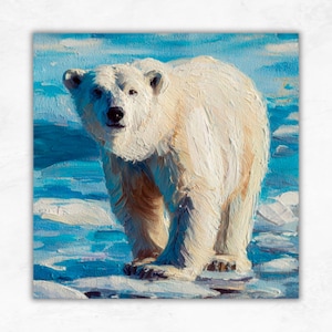 Polar Bear Large Oil Painting Animal Art Arctic Wildlife Canvas White Bear Wall Decor by ArtSenya