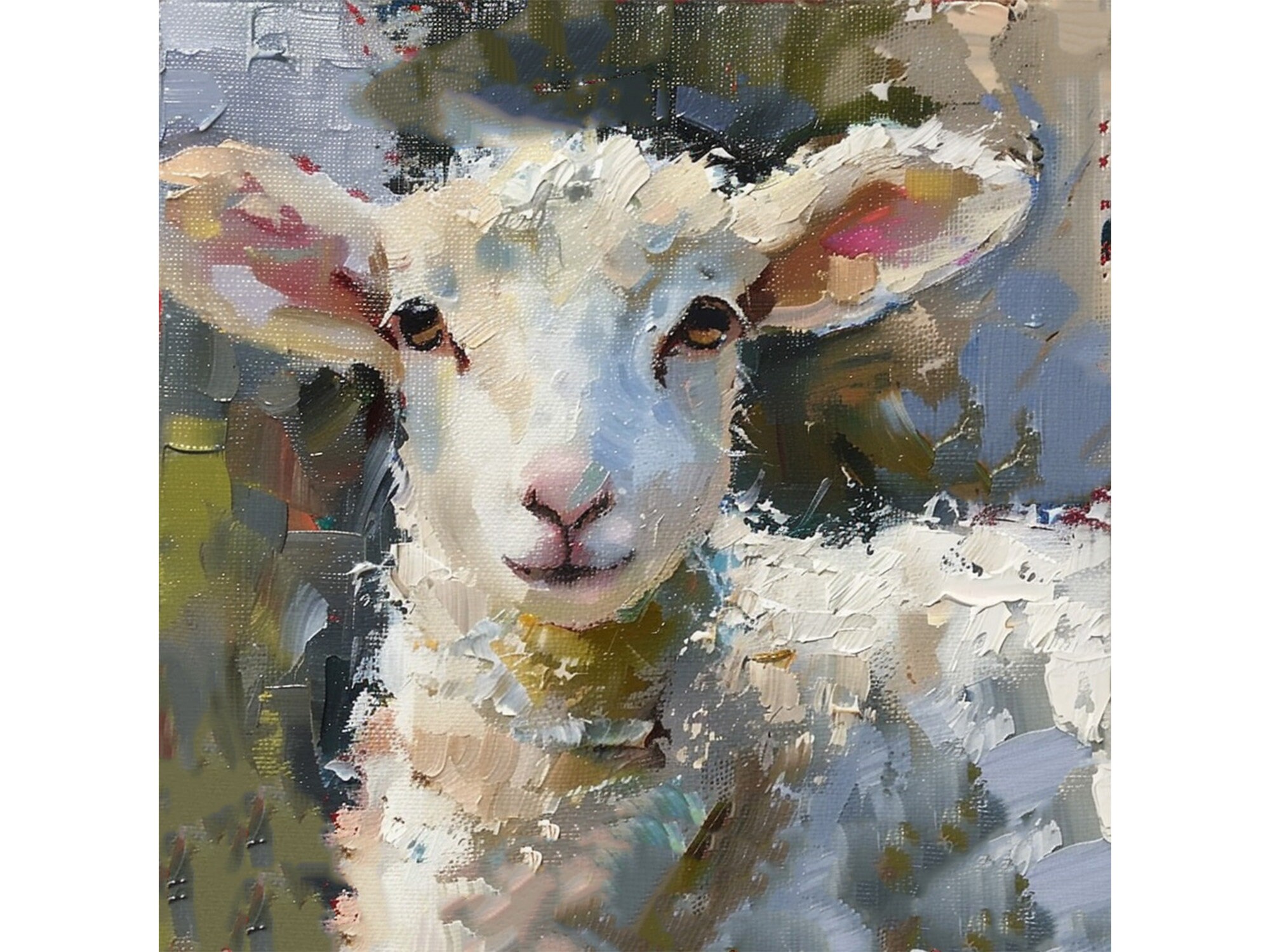 Sheep Painting On Canvas Baby Animal Impasto Original Art Farm Animals Artwork Rustic Wall Decor by ArtSenya