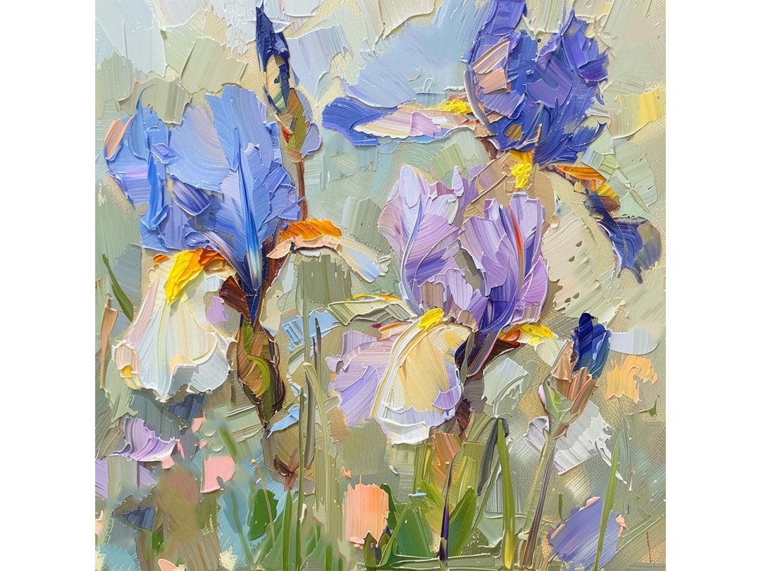 Iris Painting Meadow Flowers Original Impasto Art Floral Artwork ...