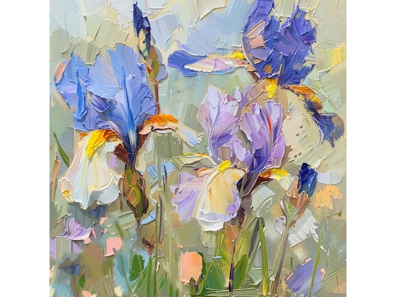 Iris Painting Meadow Flowers Original Impasto Art Floral Artwork ...