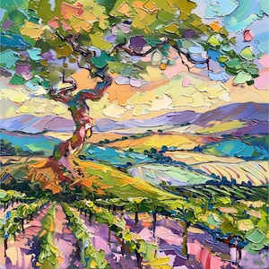 Napa Valley Large Canvas Oil Painting California Vineyards Impasto Canvas Original Fine Art Travel Gifts by ArtSenya