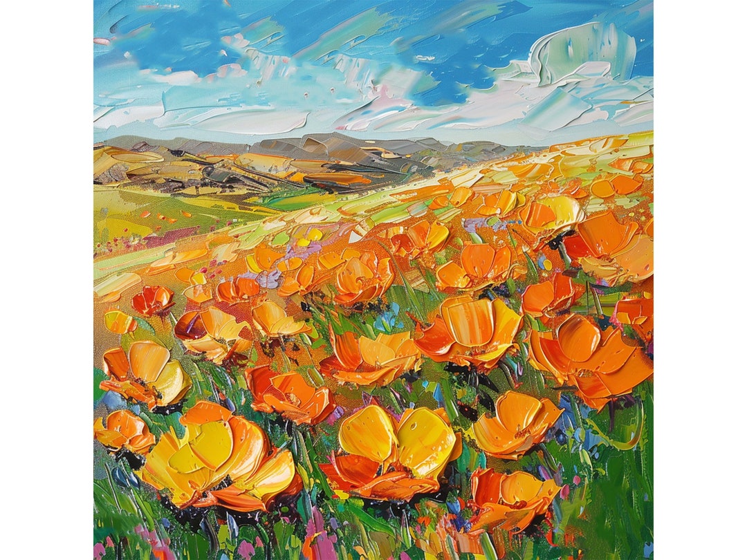California Poppy Fields Oil Painting California Original Art Meadow ...