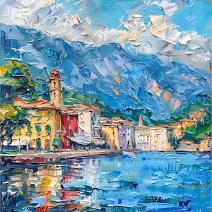 Lake Como Impasto Oil Painting On Canvas Italian Countryside Canvas Original Art Italy Wall Art Decor Gifts by ArtSenya