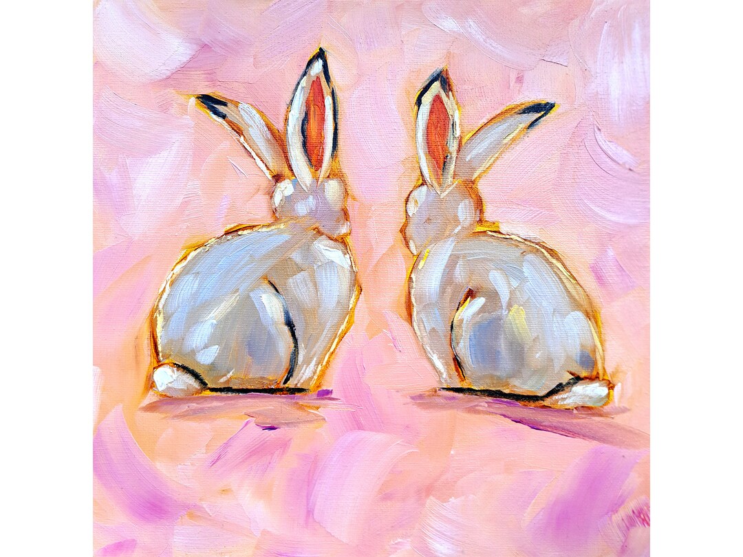 Bunny Oil Painting Couple Rabbits Original Art Animal Artwork Pet ...