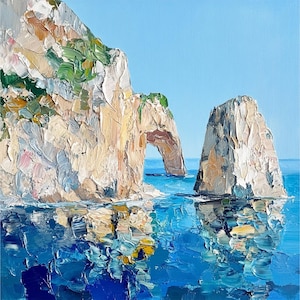 Capri Island Large Painting On Canvas Italian Landscape Impasto Wall Art Decor Amalfi Coast Art Living Room Wall Decor by ArtSenya
