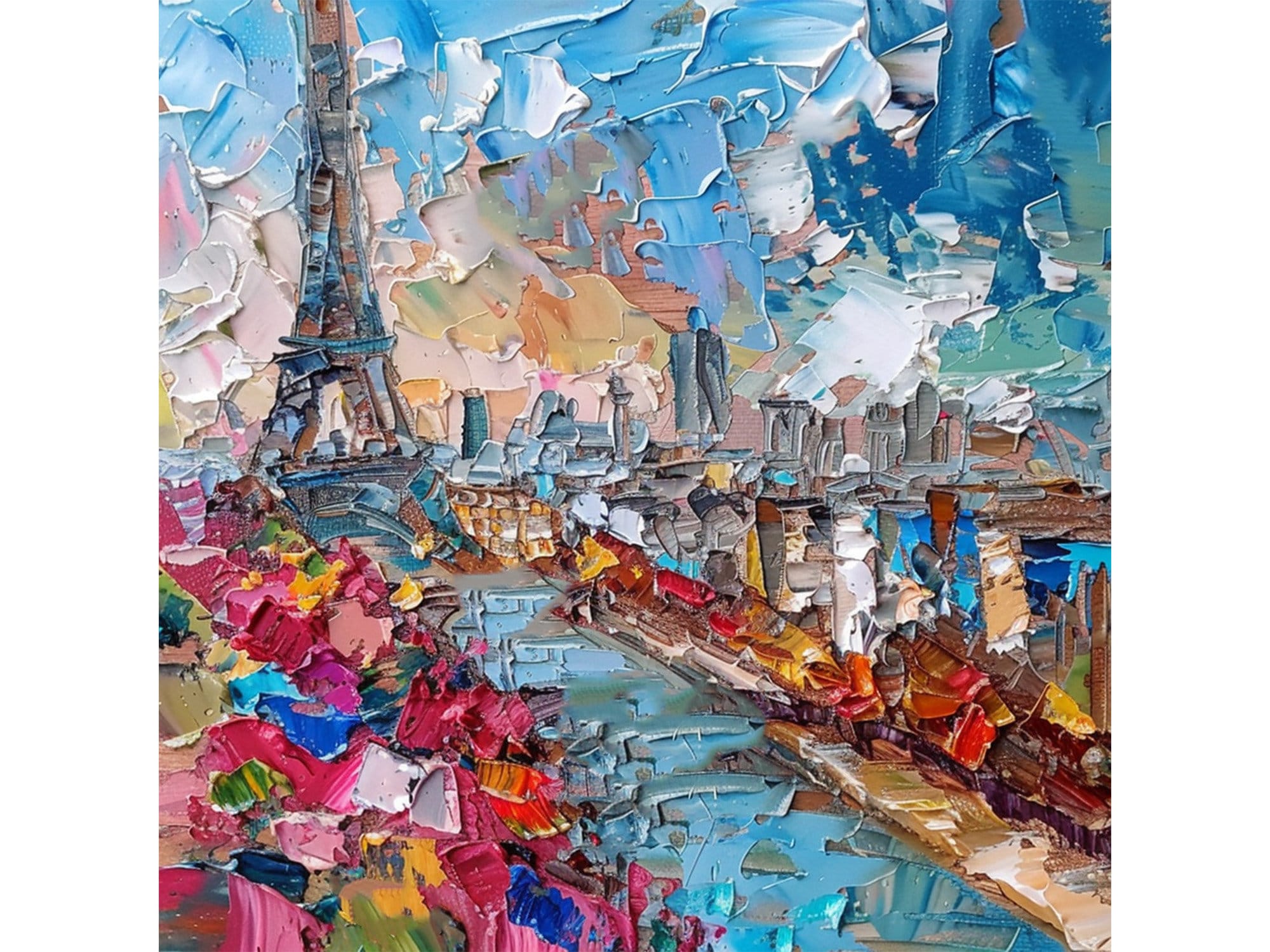 Abstract Cityscape Oil Painting Original France Cafe Scene