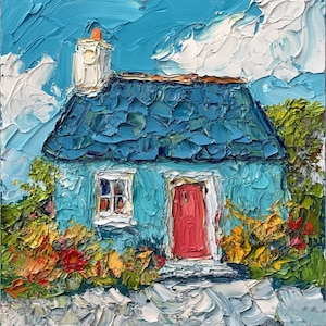 Charmantes irisches Landhaus Ölgemälde auf Leinwand Irisches Haus Wanddekor Gemütliches Haus Landschaft Rustikale Landschaft Kunstwerk von ArtSenya