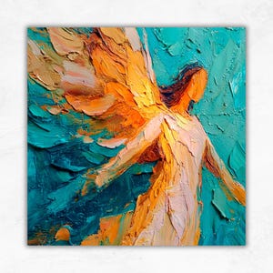 Angel Large Canvas Painting Textured Art Abstract Impasto Ange Wall Art Uplifting Guardian Angel Decor Christmas Gift by ArtSenya