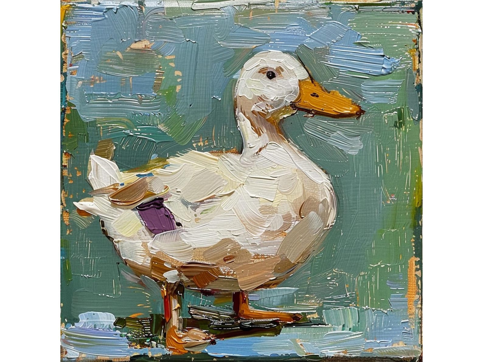 White Duck Painting on Canvas Farm Birds Original Canvas Fine Art